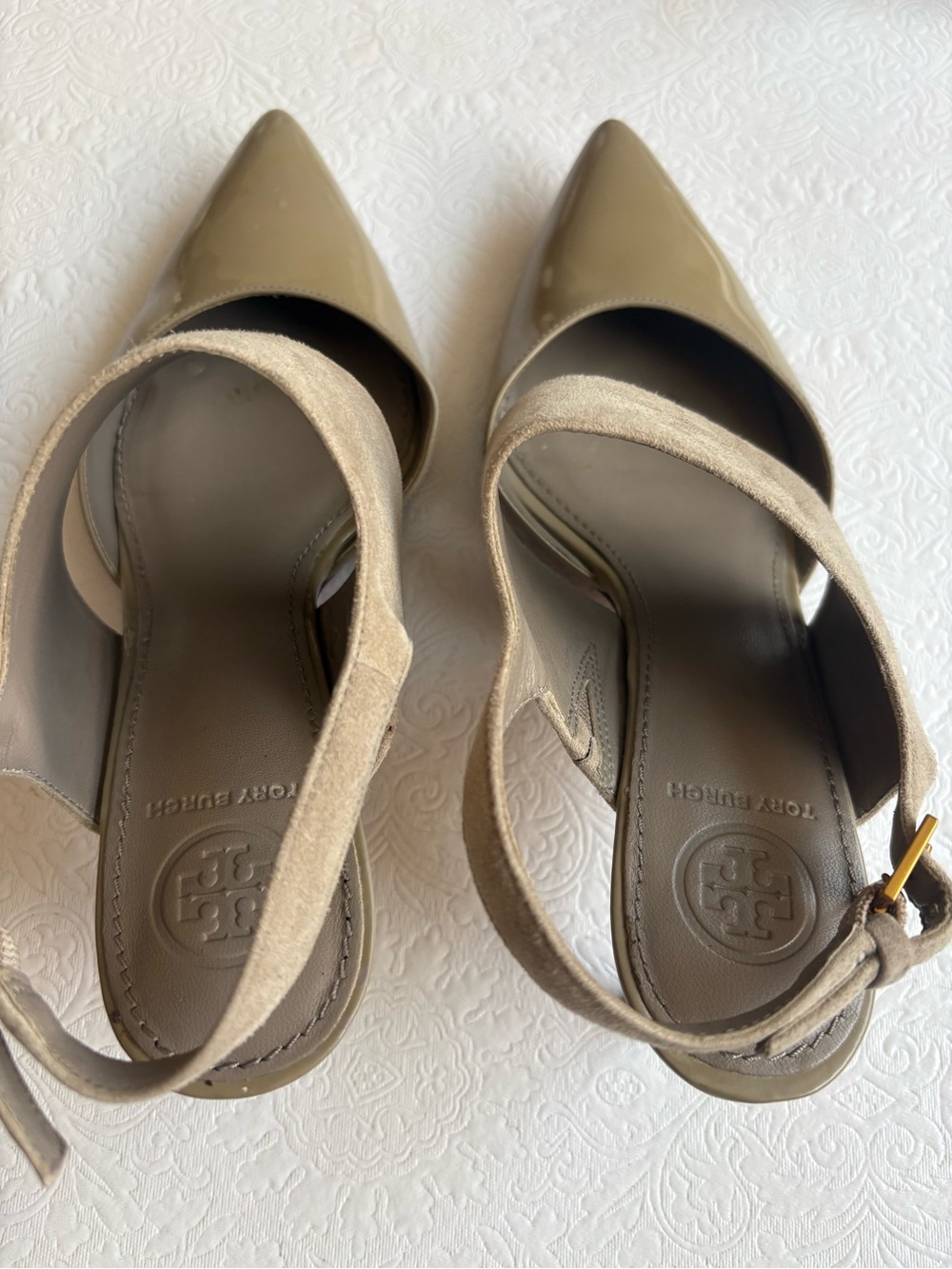 Tory Burch Neutral Taupe Pointed-Toe Slingbacks
